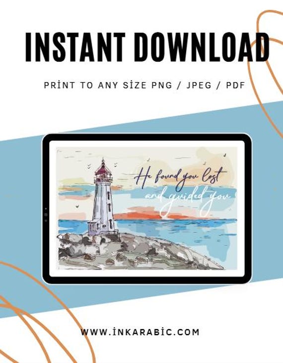 Digital Art Printable Inspirational Lighthouse Wall Art, Landscape Downloadable Print, Housewarming & Gift Ideas Decor