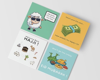 Fun Eid Mubarak Cards | Islamic Greeting Gifts for Hajj & Eid | Colourful Humorous Eid Cards for Celebrations