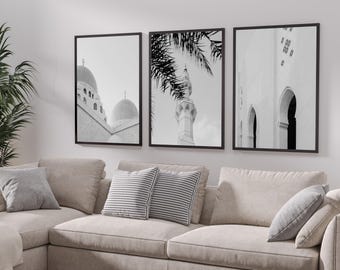 Shaykh Zayed UAE Mosque Wall Art | Black & White Islamic Architecture | Masjid Decor