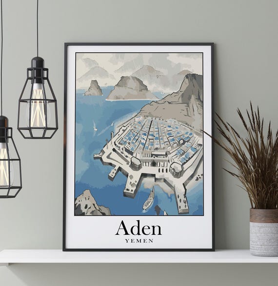 Yemeni Art Aden Map Painting | Red Sea Wall Decor | South Yemen Poster | Arabic Artwork | Coast Port Home Decoration