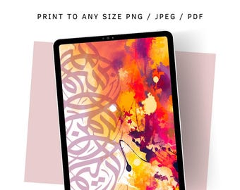 Printable Chinese Calligraphy Art, Digital Download, Vibrant Watercolour Islamic Wall Decor, Children's Room Art, Instant Printable Gift