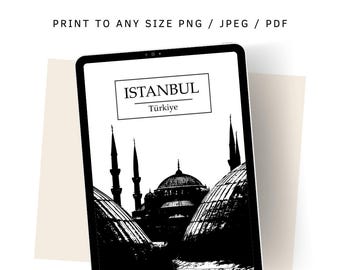 Turkish Digital Artwork | Minimal Black and White Instant Download | Mosque Photography Istanbul Turkey Print | Printable Islamic Wall Art