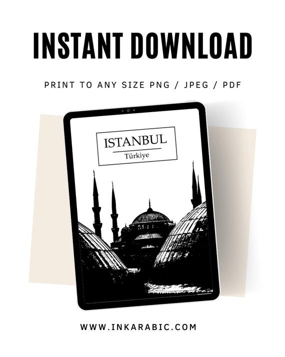 Turkish Digital Artwork | Minimal Black and White Instant Download | Mosque Photography Istanbul Turkey Print | Printable Islamic Wall Art