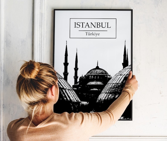 Istanbul Turkish Decor | Turkey Art | Islamic Wall Art | Sultan Ahmet Mosque | Islamic Black and white minimal gift | Mosque Dome Print