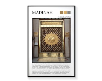 Islamic Wall Art Madinah Door Poster Mosque Print Mecca Hajj Umrah Gift Muslim Home Decor Landmark Islamic Art