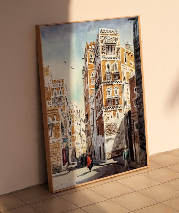Yemen Wall Art | Yemeni Poster | Sanaa City | Arabic Decor | Yemeni Painting | Islamic Gift | Arabic Housewarming Gift | Yemeni Aqeeq