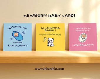 Funny Islamic Newborn Baby Cards | Colorful Modern Square Baby Announcement Cards with Envelope, Islamic Baby Shower, Muslim Baby Gift