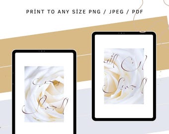 Islamic Wall Art, White Rose Arabic Calligraphy Printable Digital Download | Modern Islamic Decor for Home, Office, Mosque