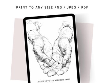 Digital Art Motivational Poster | Black and White Islamic Wall Art | Instant Download | Printable Islamic Gift Print | Hands in Prayer Print