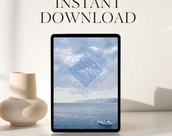 Islamic Wall Art Digital Instant Download Poster | Arabic Calligraphy Ocean Boat Print | Blue Art Decor for Muslim Home, Mosque, Office