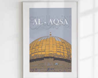 Palestine Print | Islamic Wall Art | Dome of the Rock Islamic Gift | Map of Palestine Oversized Decor | Arabic Calligraphy Al Aqsa | Gaza