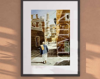Yemen Art Islamic Wall Art Calligraphy Print | Arabic Home Decor | Muslim Gift for Living Room | Arabic Calligraphy Canvas