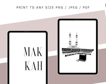 Minimal Makkah Wall Art Printable | Islamic Digital Quranic Verse Decor | Holy Kabah Illustration | Instant Download for Home & Mosque