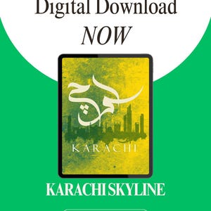 Urdu Digital Islamic Poster Karachi Skyline with Urdu Calligraphy | Pakistani Heritage Decor | Vibrant Cityscape Art Instant Download