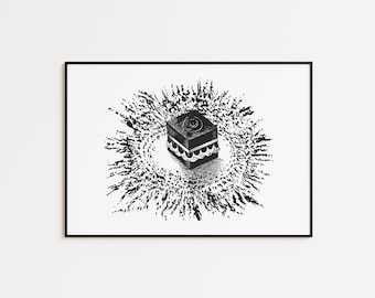 Black & White Minimal Kaaba Tawaf | Islamic Wall Art Landscape Chic | Umrah Gift