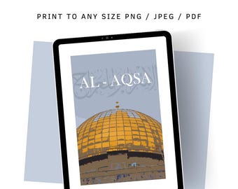 Colorful Al Aqsa Mosque Printable, Palestine Digital Download, Islamic Wall Decor, Dome of Rock, Jerusalem
