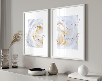 Islamic Wall Art Set of 2 | Floral Arabic Calligraphy | Modern Rose Botanical Decor