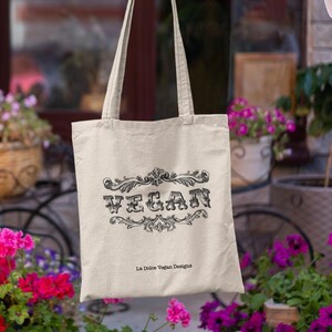 Vegan Victorian Style Canvas Tote Bag Reusable Shopping Bag Plant Based