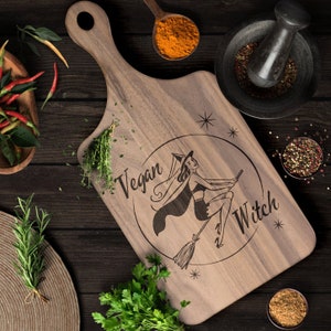 Vegan Witch Wood Cutting Board Vegan Gift Plant Based Maple Walnut Halloween