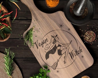 Vegan Witch Wood Cutting Board Vegan Gift Plant Based Maple Walnut Halloween