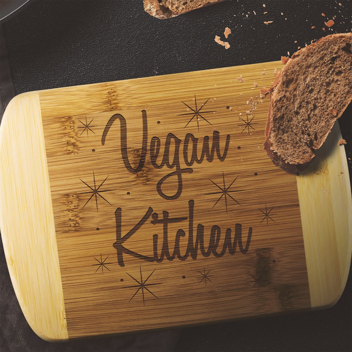 Vegan Kitchen Vintage Style Cutting Board Organic Bamboo Gift Etsy
