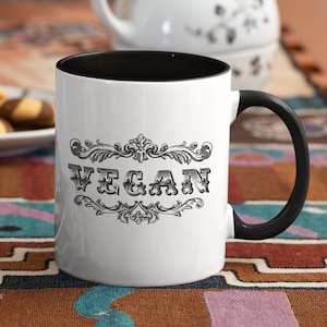 Victorian Style Vegan Mug White w/ Black Accents