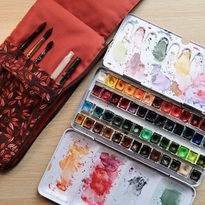 Travel watercolor brush case/brush pouch/watercolor palette kit/travel organizer/patchwork image 7