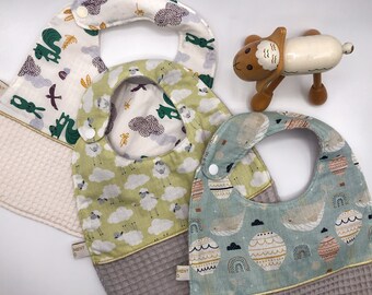Bibs, baby/child bibs, honeycomb fabric and printed cotton, 0-6 months