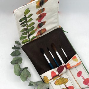 Travel watercolor brush case/brushes pouch/watercolor palette kit/travel organizer/watercolor eucalyptus pattern, imitation leather image 4