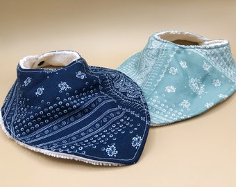 Bavoirs bandana, bavettes bébé/enfant, tissu éponge et coton imprimé bandana, 9 à 18 mois