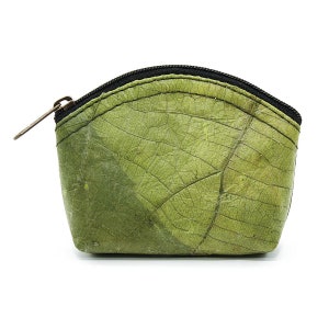 Cartera de monedas pequeñas hechas de hojas 100% vegano a partir de hojas de teca sostenible y justo producido