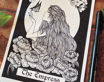 The Empress tarot inspired dot work print, astrology, zodiac and tarot decks.