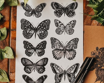 Imprimé papillon Illustration, botanique, imprimé dotwork, cadeaux inspirés de la nature.