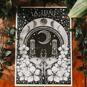 La lune print, the moon tarot style art print // witchy art gifts