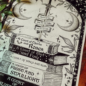 ACOTAR Inspired Hand Drawn Book Stack Illustration - Etsy