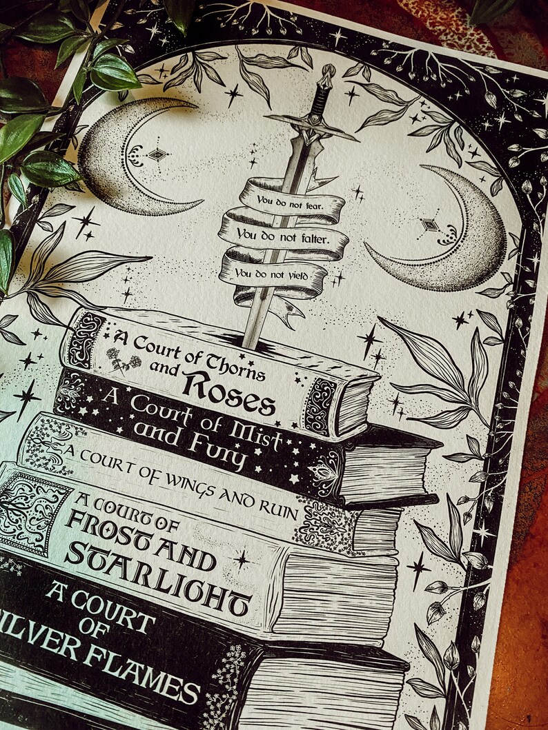 ACOTAR Inspired Hand Drawn Book Stack Illustration - Etsy