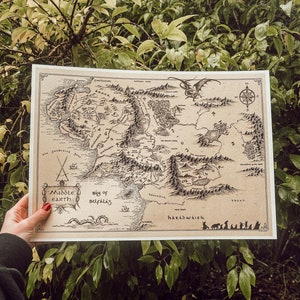 Handgetekende A3 Lord of the Rings-geïnspireerde kaart