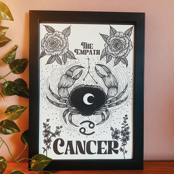 Cancer zodiac star sign dot work print - le crabe, astrologie art print