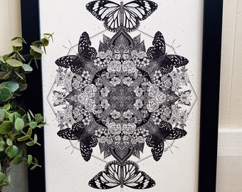 A3 Intricate Floral Mandala Poster Print