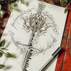 Sword of Narsil fellowship inspired hand drawn print