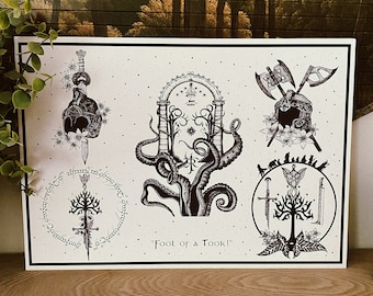 Feuille flash inspirée du tatouage du Seigneur des anneaux, La fraternité, Portes de Durin, Cadeaux du Seigneur des anneaux.