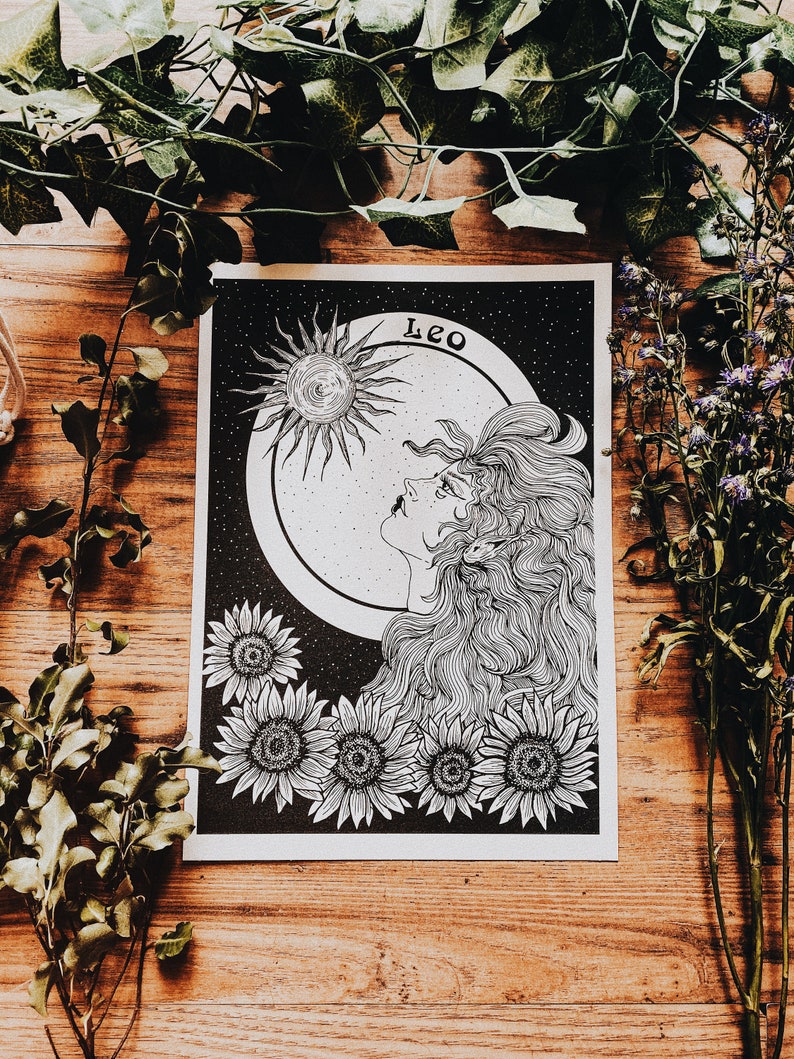 Leo goddess astrology dot work print, Goddess of the Sun, astrology art print, Leo gift. image 2