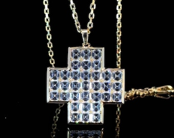 Collar infinito con cruz griega y diamantes cultivados en laboratorio, diamante baguette blanco de 4,62 ct / colgante de cruz griega en plata con baguette blanca, para mamá
