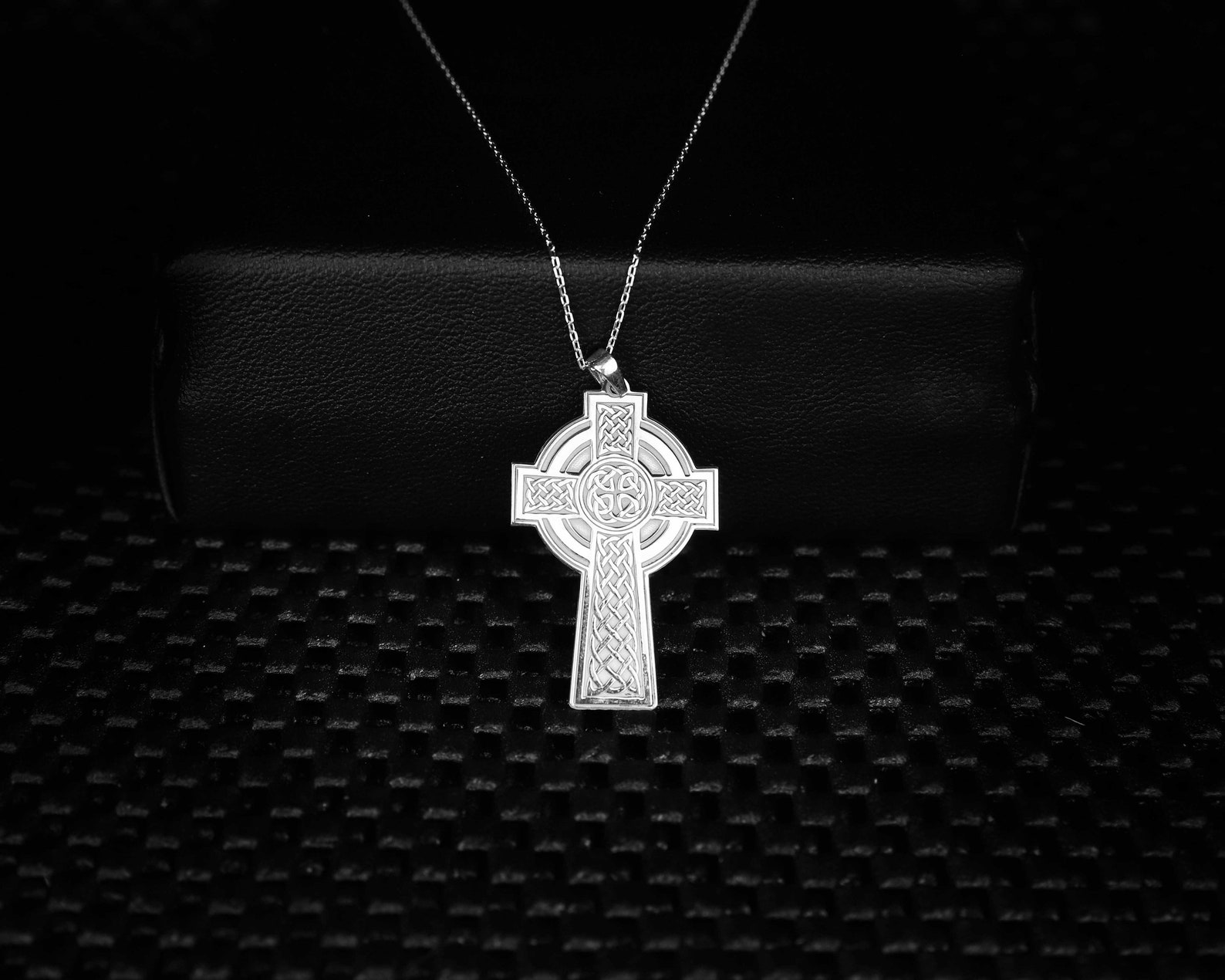 14K Solid Gold Celtic Cross Necklace Gold Engraved Celtic Etsy