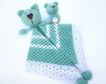 Lovey blanket and rattle set / Baby lovey toy / Crochet Lovey blanket/ Crochet rattles / Baby Comforter / Baby Shower Gift For Baby