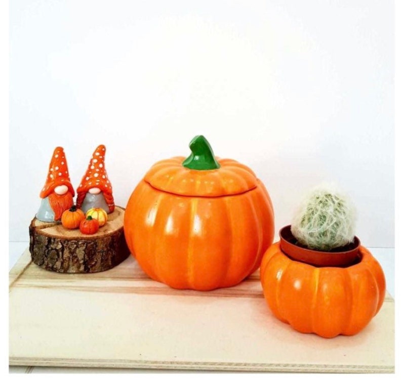 Handmade ceramic pumpkin vase and dwarf set Etsy