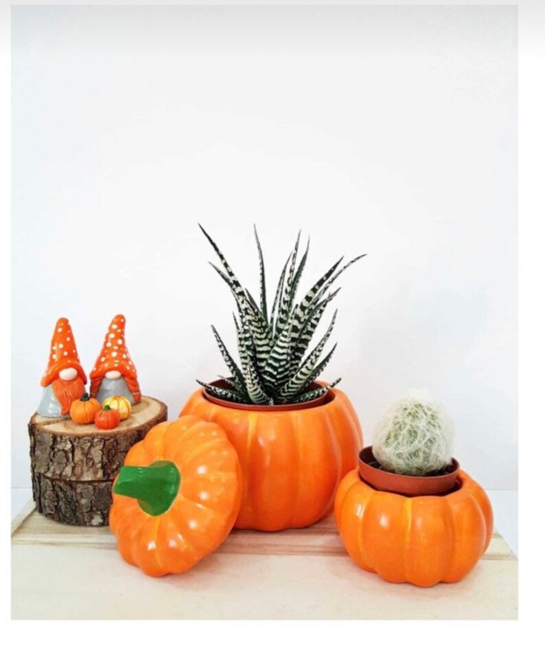 Handmade ceramic pumpkin vase and dwarf set Etsy