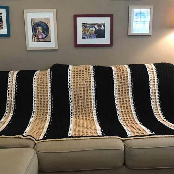 PATTERN - Black and Gold Extra Warm Handmade Waffle Blanket