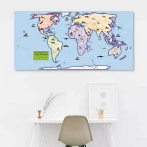 Kinder Equal Area Weltkarte Print (Tiere) | Peters Karte, Gall-Peters Karte, pädagogisch, Kindergarten, Vorschule, bunt, Kind, Länder, groß