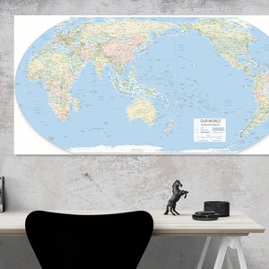 Definitief Arctic Helemaal droog Pacific Centered Equal Area World Map Print Similar to - Etsy